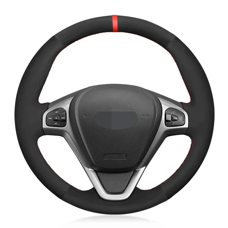 Tampa Do Volante Do Carro Camurça Preta Para Ford Fiesta Ecosport B-MAX Ka Ka + Tourneo Courier Transit Courier Acessórios Do Carro