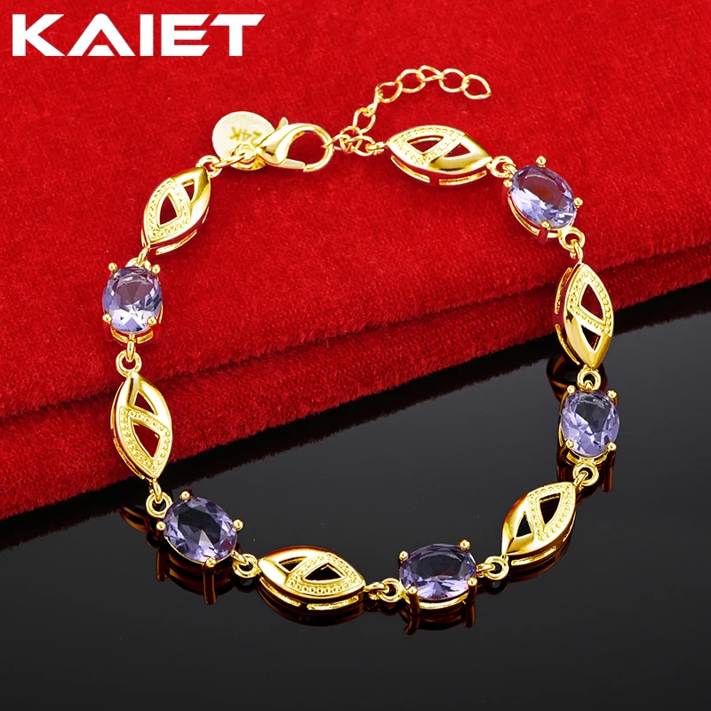 KAIET 925 Sterling Silver Purple Blue Zircon Bracelet Plated With 18K Gold Wedding Party For Women Charm Fine Jewelry