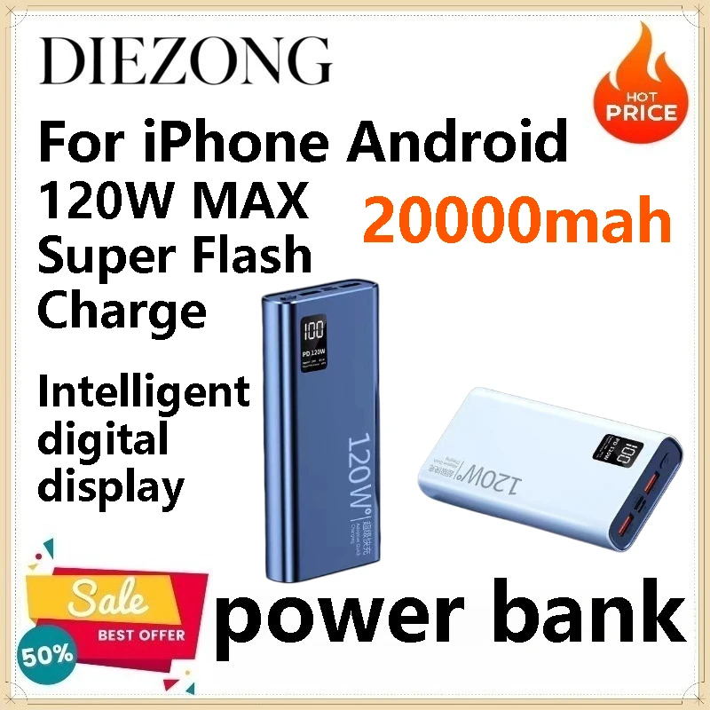 

20000mAh 120W PD Super Fast Charging Ultra Slim Portable Power Bank for IPhone Android