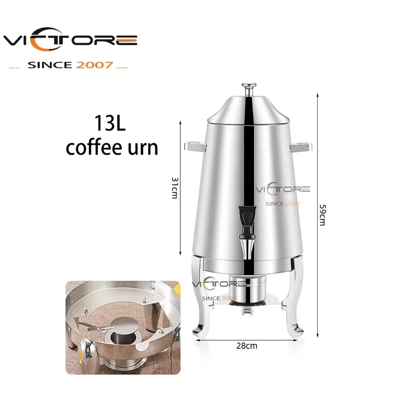 13L Stainless Steel Coffee Urn Electric Hot Water Boiler Dispenser for Party Wedding Catering Commercial Use Gold Silver