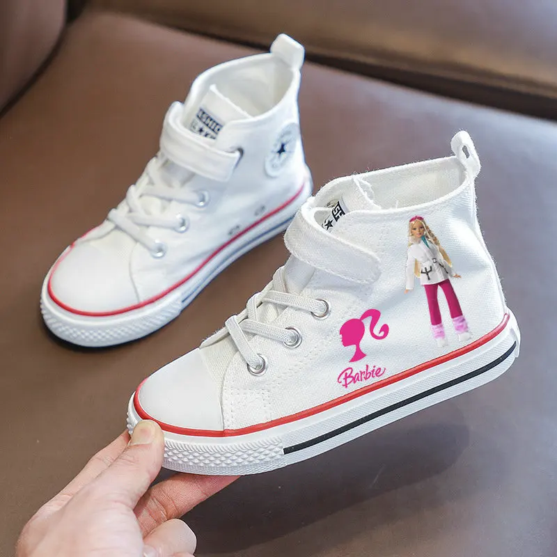 Girls Barbie Shoes Kids Cute canvas Shoes Student Outdoor Children Tennis Shoes Sport Baby Casual Sneakers White Shoes Size26-36