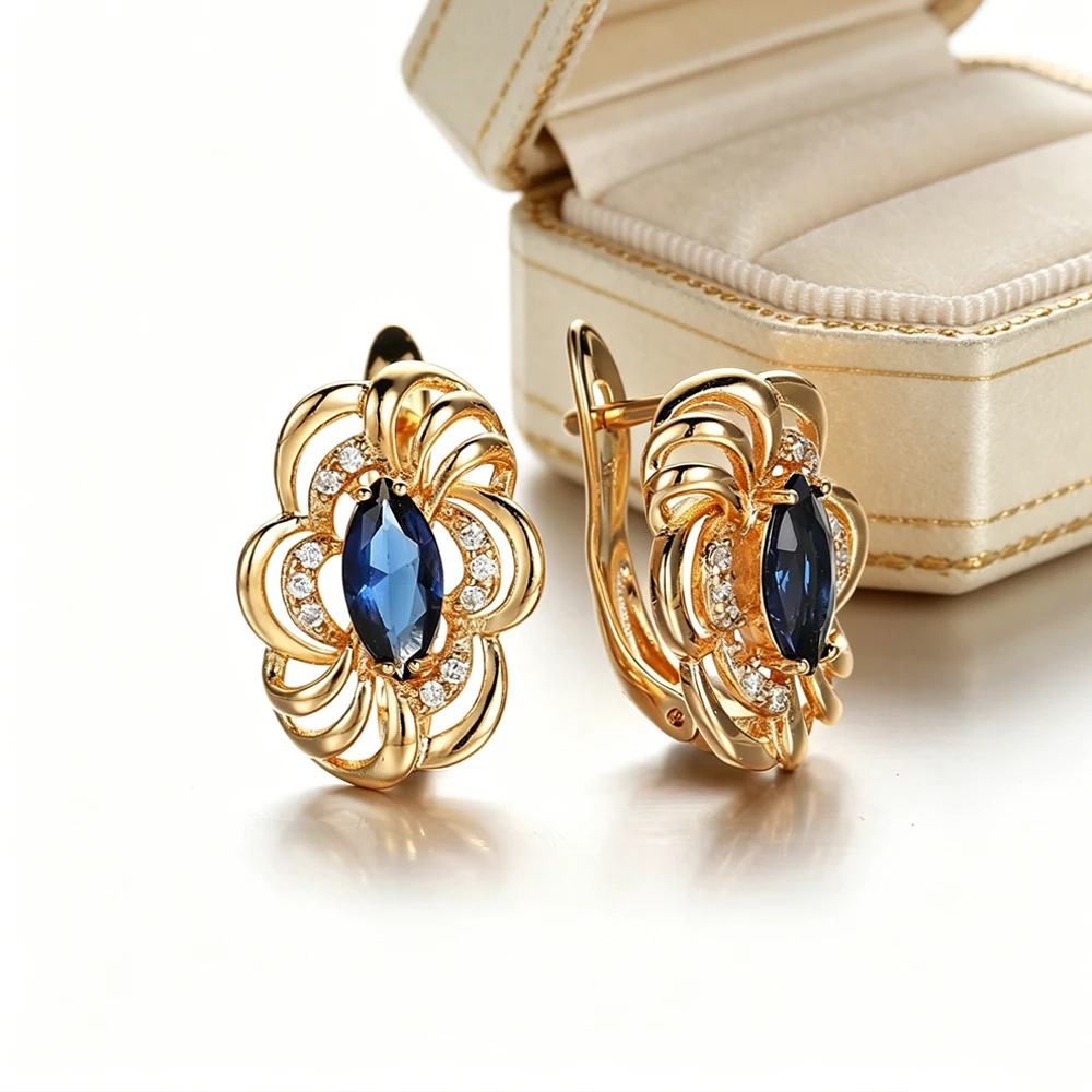 Hot Sale Vintage Flower-Shaped Gemstone Earrings Cubic Zirconia Clip-On Earrings 18k Gold Women's Fashionable Jewelry Gift