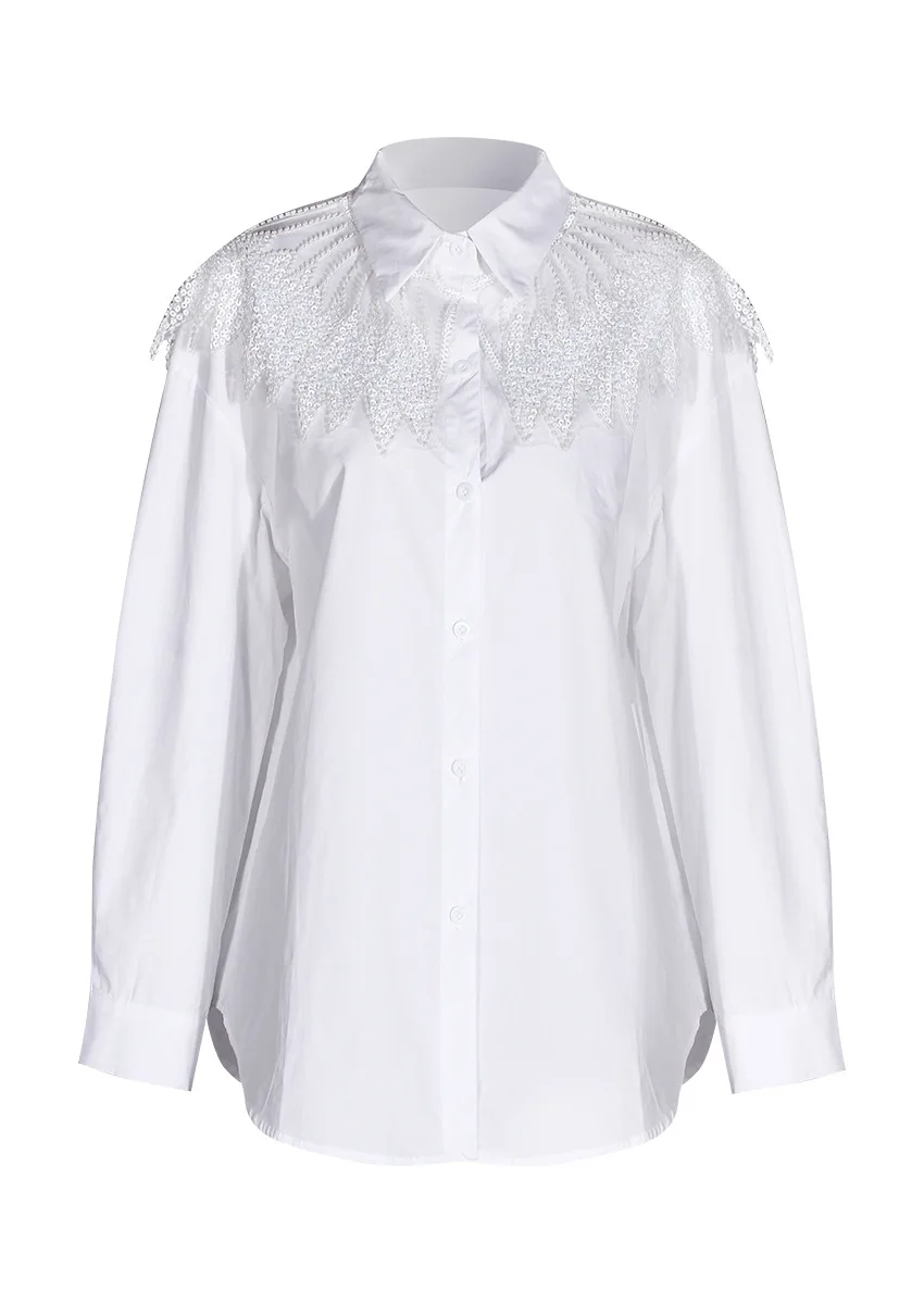 

Женские свободные универсальные рубашки и блузки с длинным рукавом Beading Decr, повседневный комфортный топ