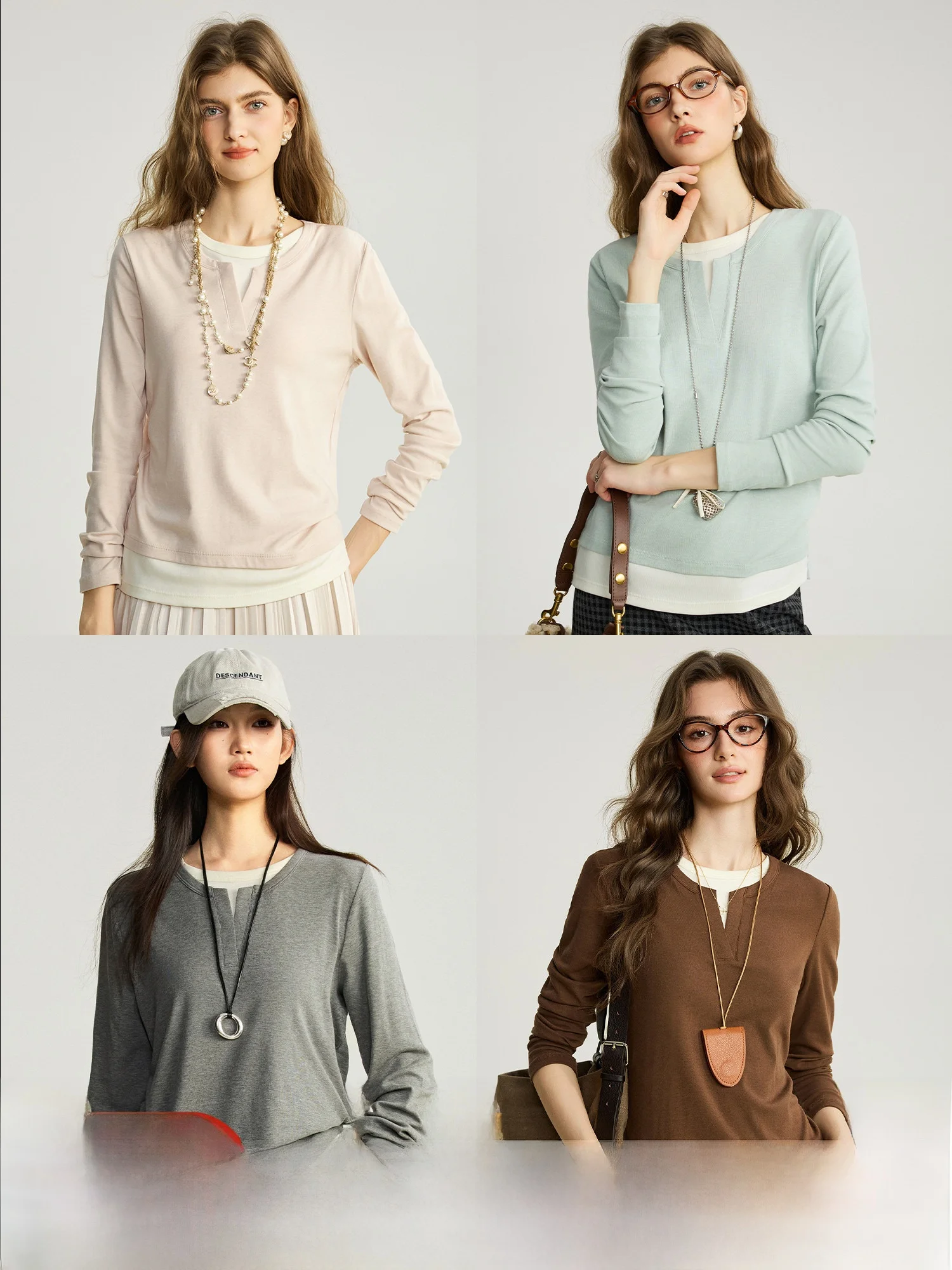 

NAGUAGU Henry Scissors T-irt Long Sve Color Blo Base Layer Ladies Casual Sle Cotton Blend Wool Blend T-irt