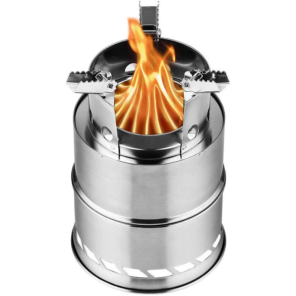 

Portable Outdoor Camping Stove Wood Burning Mini Lightweight Stainless Steel Stove Picnic BBQ Cooker Travel Adventure Tools