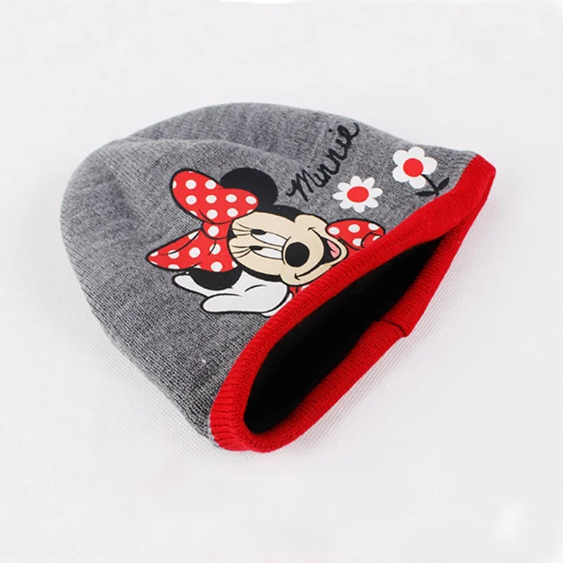 Disney 2 pz/set Minnie Print guanti per cappelli lavorati a maglia inverno caldo moda cappelli per bambini berretto da ragazza guanto magico