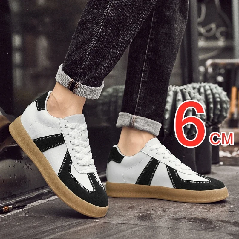 MM6 Replica Elevator Sneakers Women/Men Shoes Genuine Leather Height Increasing Shoes Lace Up Trainers Ladies Flat Shoes For Men