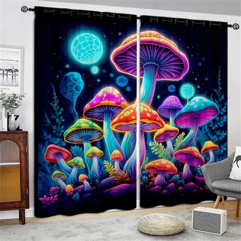 

Nature Fantasy Mushroom Dreamy Plant Moon Window Curtains Blinds For Living Room Bedroom Bathroom Kicthen Door Home Decor2Pcs