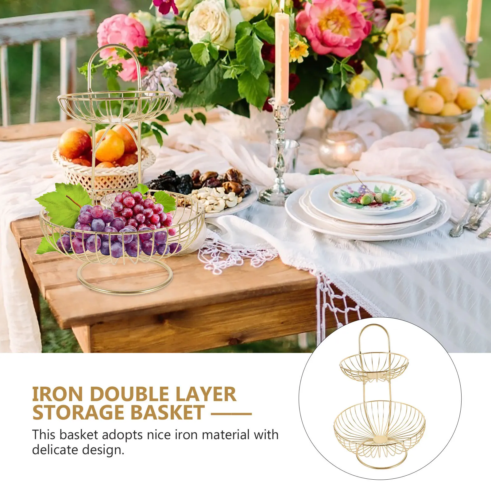 

1Pcs Iron Art Fruit Storage Basket Multilayer Desktop Organizer for Tidy Kitchen Living Room Household Supplies