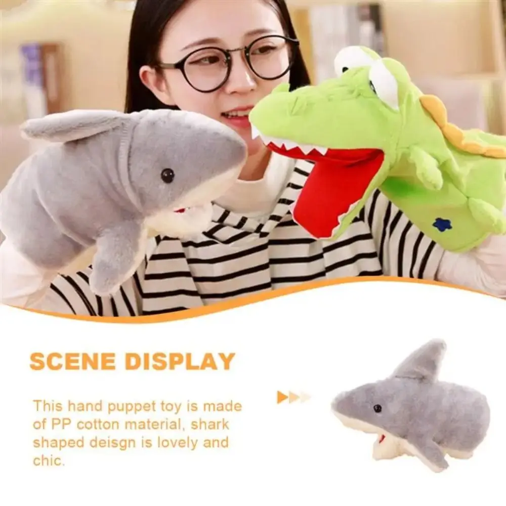 Soft Shark หุ่นมือการ์ตูนน่ารักสัตว์ทะเลของเล่นเพื่อการศึกษาเด็กน่ารักอะนิเมะตุ๊กตาถุงมือสําหรับเด็ก Interactive