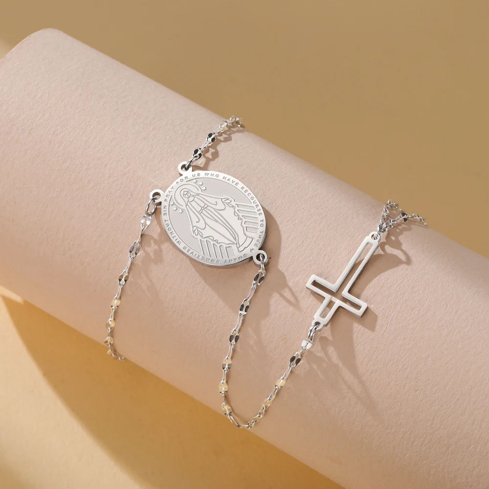 Dawapara Jungfrau Maria Handkette Kreuz Armband Religiöser christlicher Schmuck Weihnachtsgeschenk Edelstahl – Detail 12