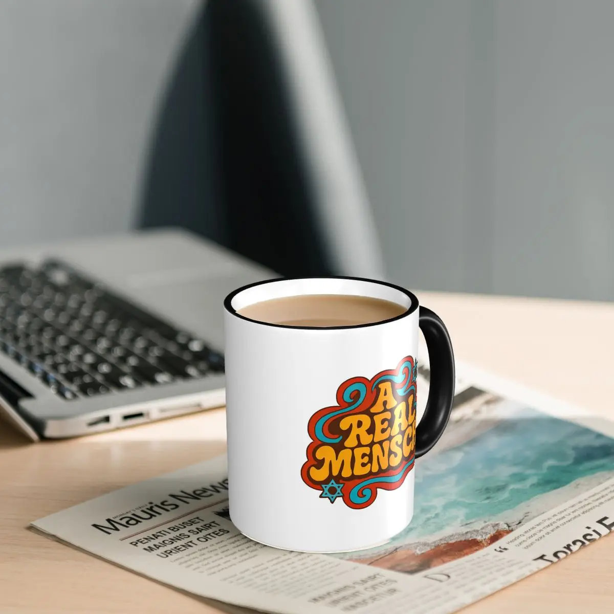 A Real Mensch Groovy 70s Yiddish Vibes Mug Funny Ceramic Coffee Cups Tea Mugs Milk Cup Drinkware Gifts for Woman Man
