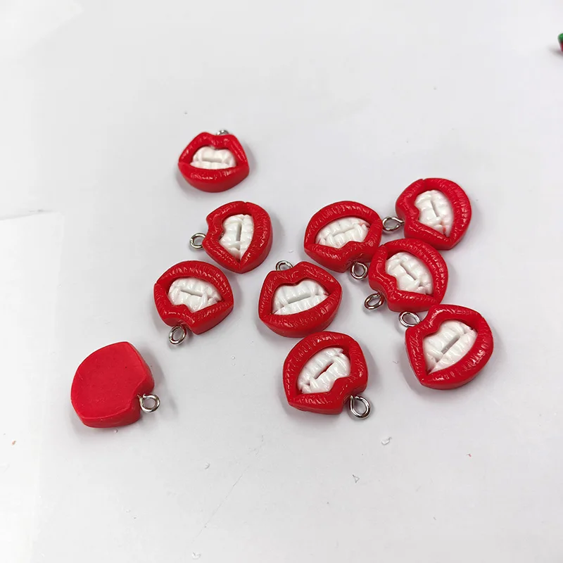 10pcs New Sexy Red Vampire Mouth Lip Resin Charms for Jewelry Making Findings Cute Earring Keychain Small Pendants DIY Flatback