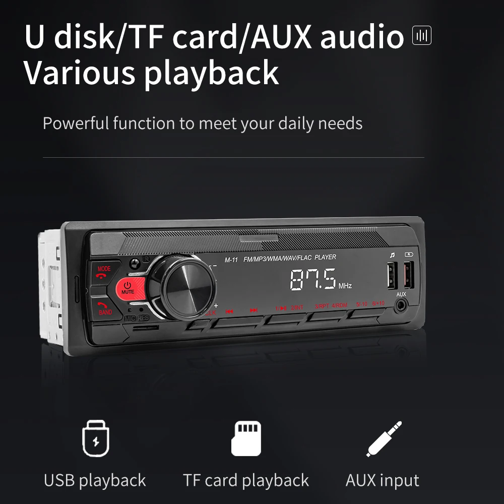 Podofo 12V Universeller Auto-MP3-Player USB SD AUX-IN Autoradio-Player FM LCD-Bildschirm Bluetooth RCA-Anschluss USB Smart Intelligentes System – Detail 3
