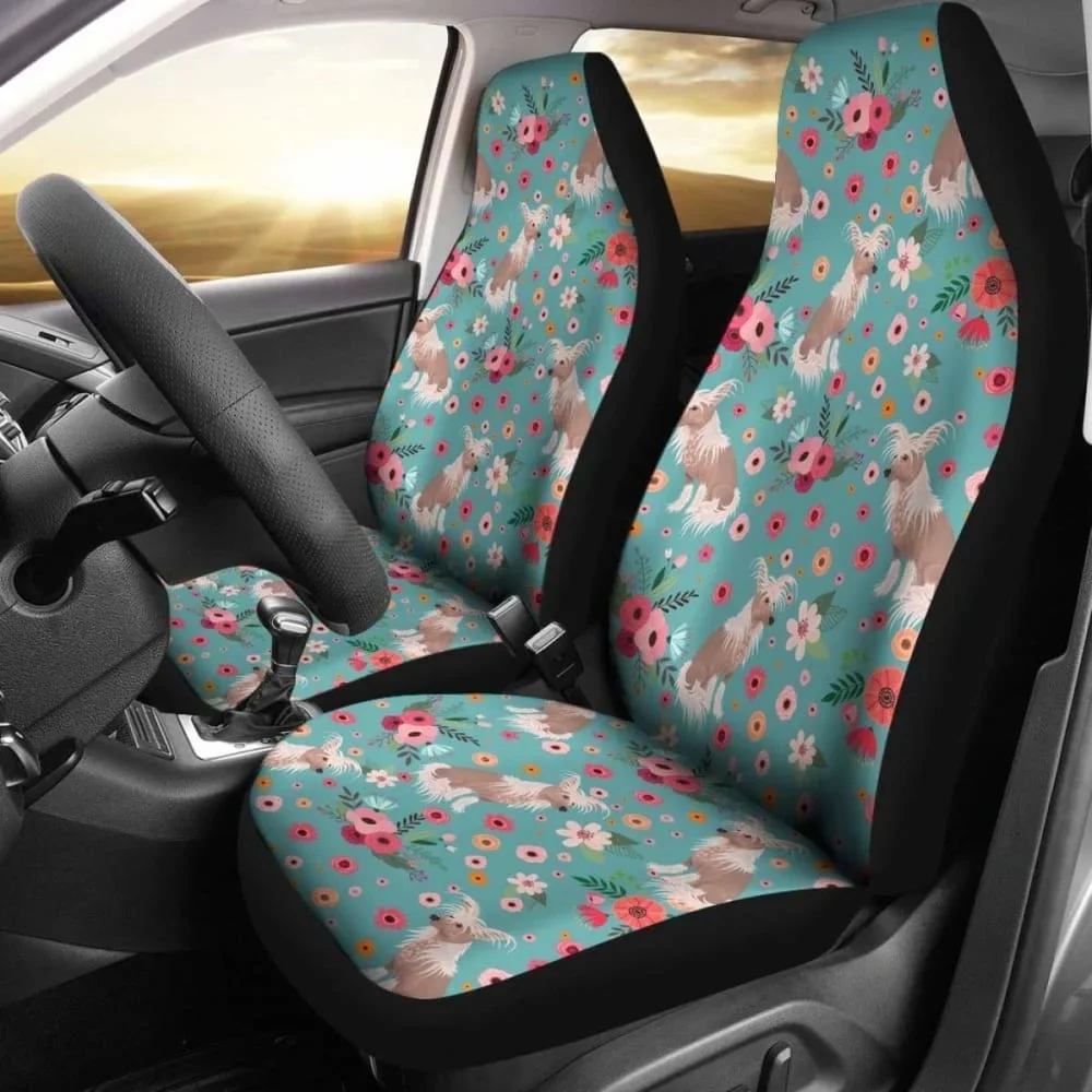 Chinese Crested Flower Car Seat Cover,Pack of 2 Universal Front Seat Protective Cover