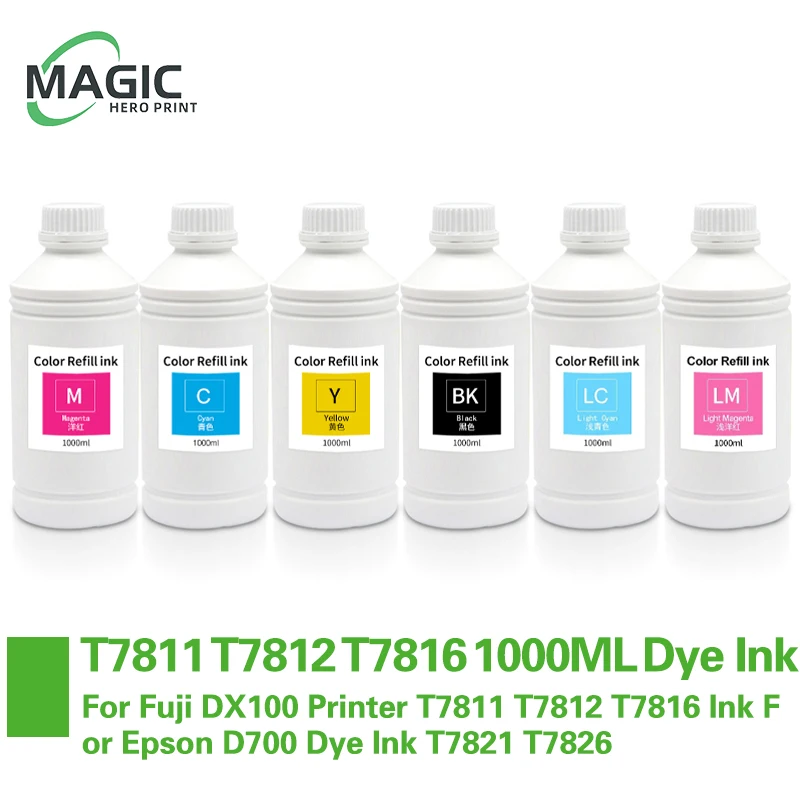 

1000ML Dye Ink higher quality For Fuji DX100 Printer T7811 T7812 T7816 Ink For Epson D700 Dye Ink T7821 T7826 6 Colors available