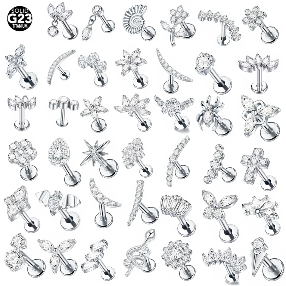 1PC Titanium Cubic Zirconia Stud Earrings for Women Internally Threaded Tragus Helix Nose Labret Piercing Body Jewelry