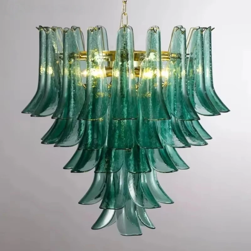 Mid-century Modern Italian Murano Glass Style Green Chandelier