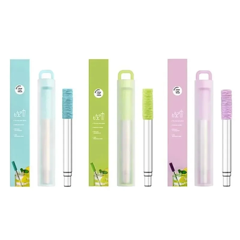 

Reusable Straws 304 Stainless Steel Straws Collapsible Portable Drinking Straw Travel Telescopic Straw with Silicone Tips