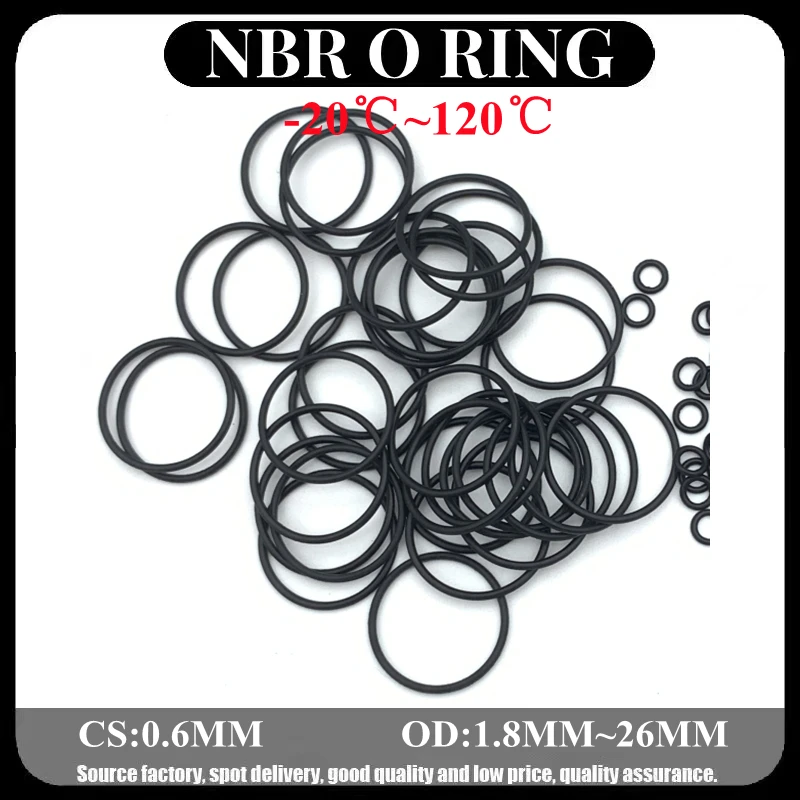 

50pcs NBR O Ring Oil Sealing Gasket Thickness CS 0.6mm OD 1.8~26mm Automobile Nitrile Rubber Round Shape Corrosion Resist Washer