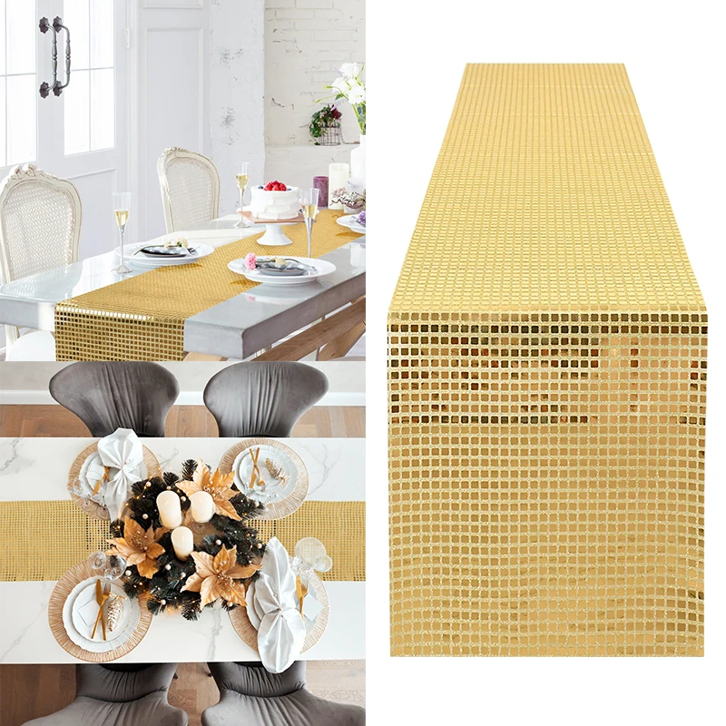 30*180cm Glitter Sequin Table Runner Mirror Gold/Silver Foil Metallic Dining Table Decoration For Wedding Birthday Party Decor