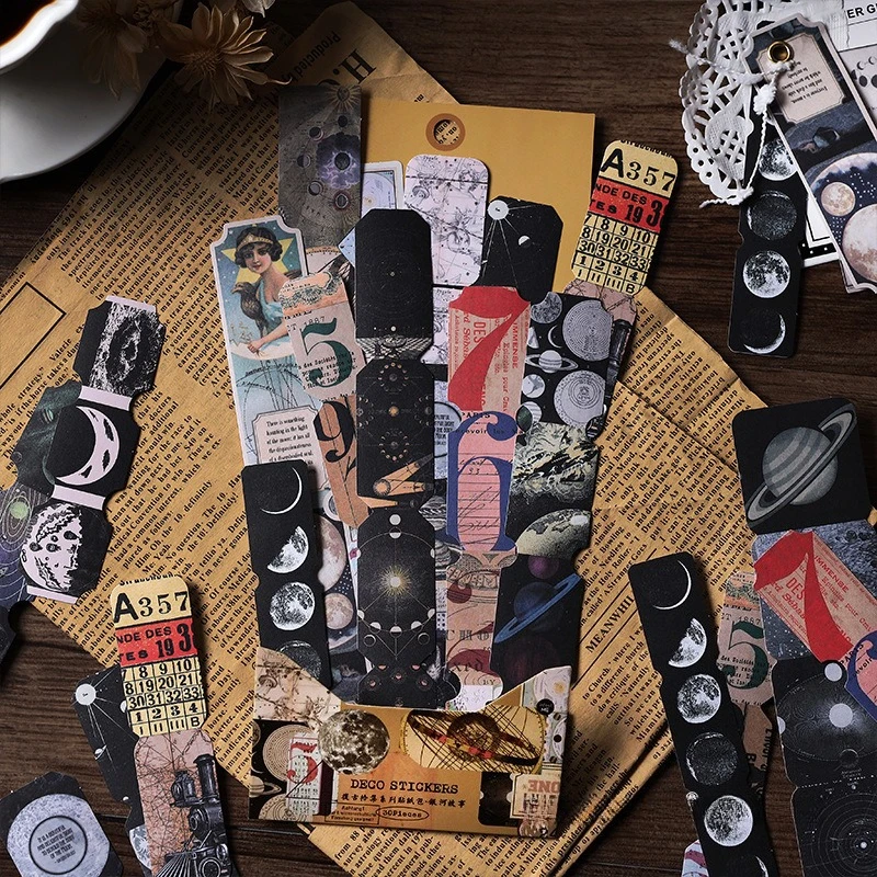 30 PCS/Pack Vintage Collection Series Washi Sticker Pack, Retro Decorative Stickers for DIY Journal Scrapbooking Collage