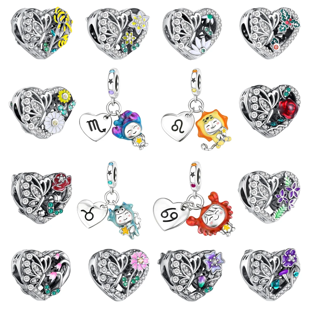 

Popular 925 Sterling Silver Rose Heart Shape Beads & Scorpio Dangle Charm Fits Bracelet Exquisite Necklace Women's Jewelry Gifts