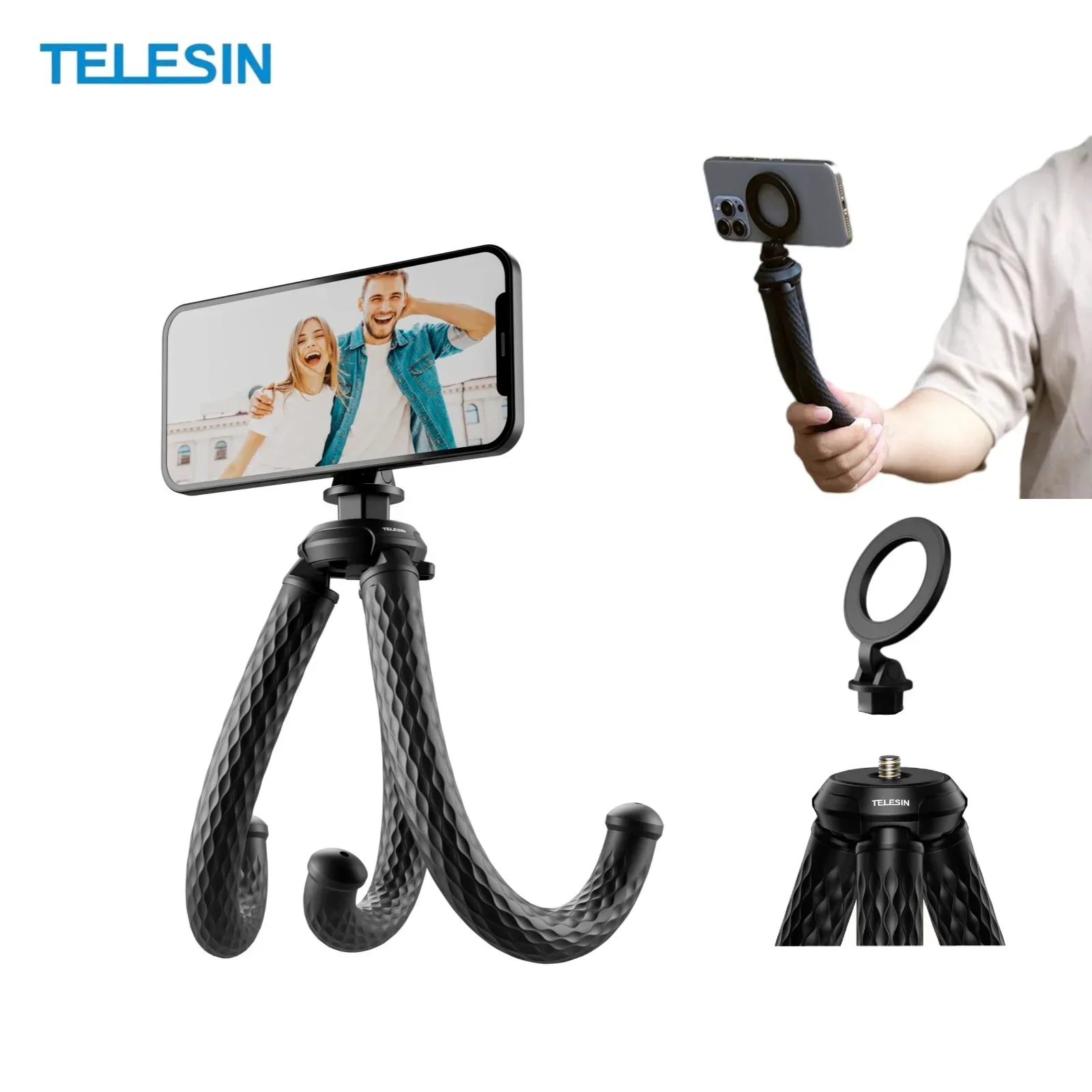 

TELESIN Magsafe Phone Tripod Stand Octopus Phone Holder for iPhone 16 15 14 13 12 Android Accessories Hand Grip Tripod 1/4Screw