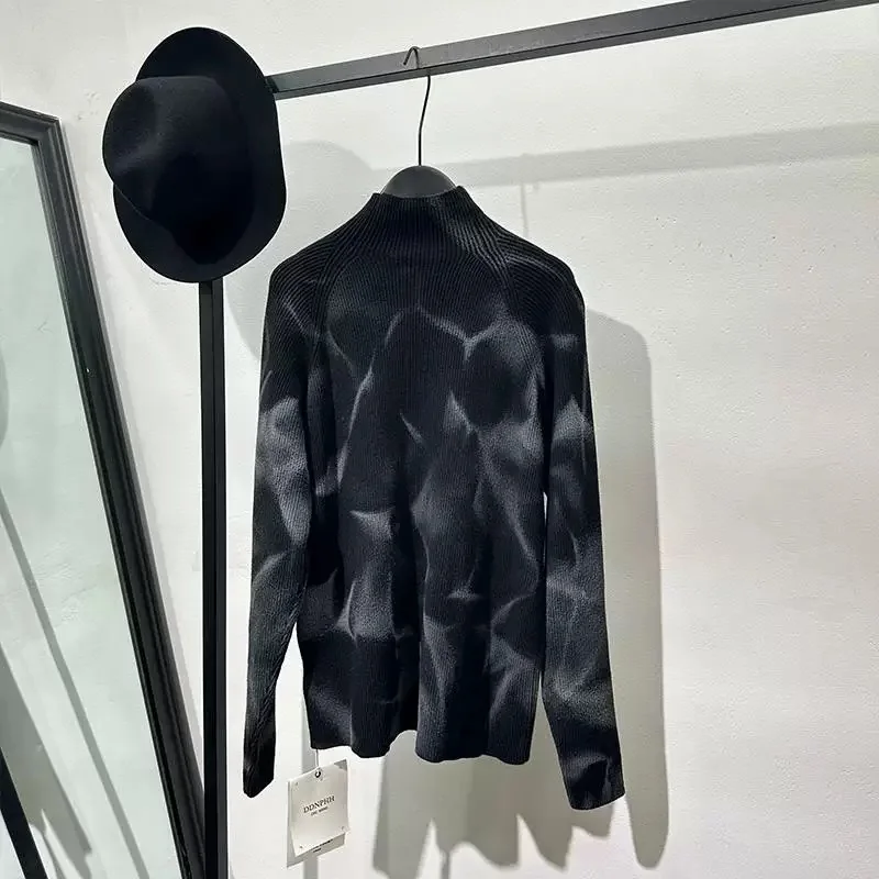 Men Knitted Sweater Gothic Style High Street Men's Clothing Bottoming Shirt Autumn Black Baggy Pullover