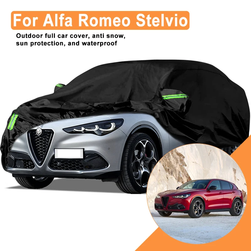 Full Car Cover For Alfa Romeo Stelvio All Weather Outdoor Snow Sun UV Dustproof with Reflective Strips Wind Straps