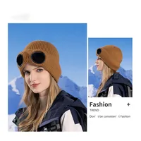 New Unisex Men Women Knitted Hat with Goggles Windproof Winter Warmer Ski Beanies Soft Warm Anti-slip Ear - Image 3