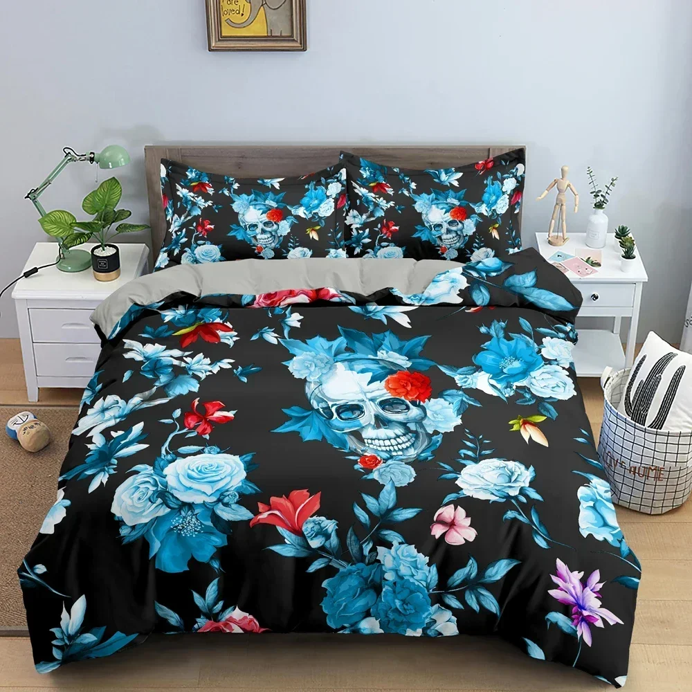 

Skull Duvet Cover Set Flowers Comfortable Duvet Quilt Cover Pillowcase Bedding Set Children Bedroom Decoration Home Textile