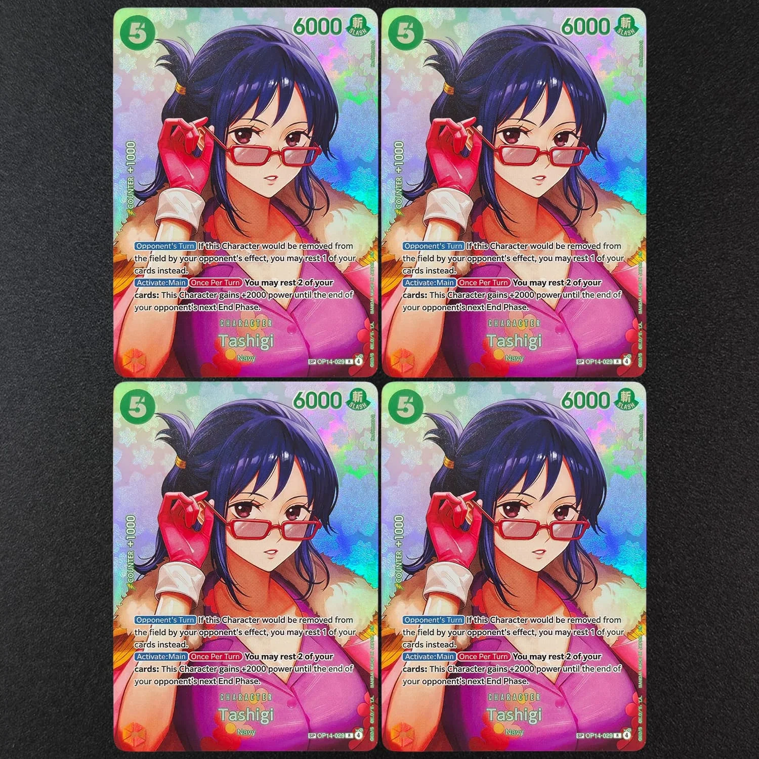 DIY Proxy One Piece TCG Englisch The Time of Battle OP16 SP Tashigi OP14-029 R Charakter Grüne Spezial Seltene Spielkarte Spielzeug