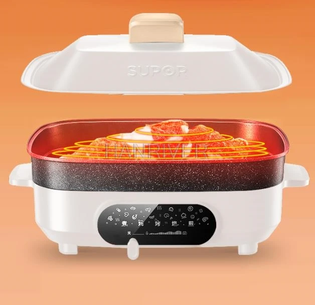 وعاء ساخن كهربائي متعدد الوظائف وعاء الطبخ الكهربائي الشواء وعاء اللحوم صافي وعاء أحمر واحد الطبخ والقلي المنزلي