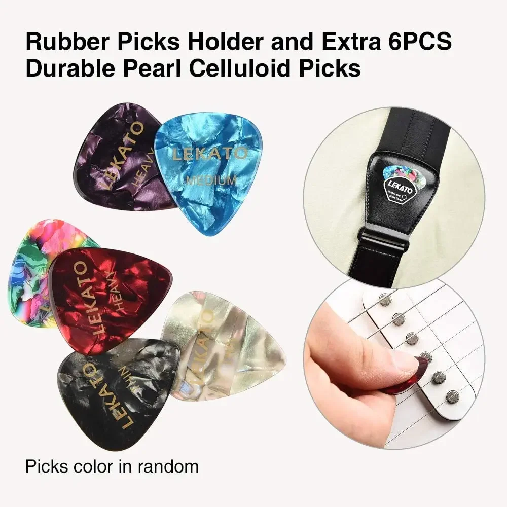 Pro Safety Guitar Strap - Anti-Slip Leather Lock Ends & Reinforced Stitching, Instruments During Live Shows + Pick Storage