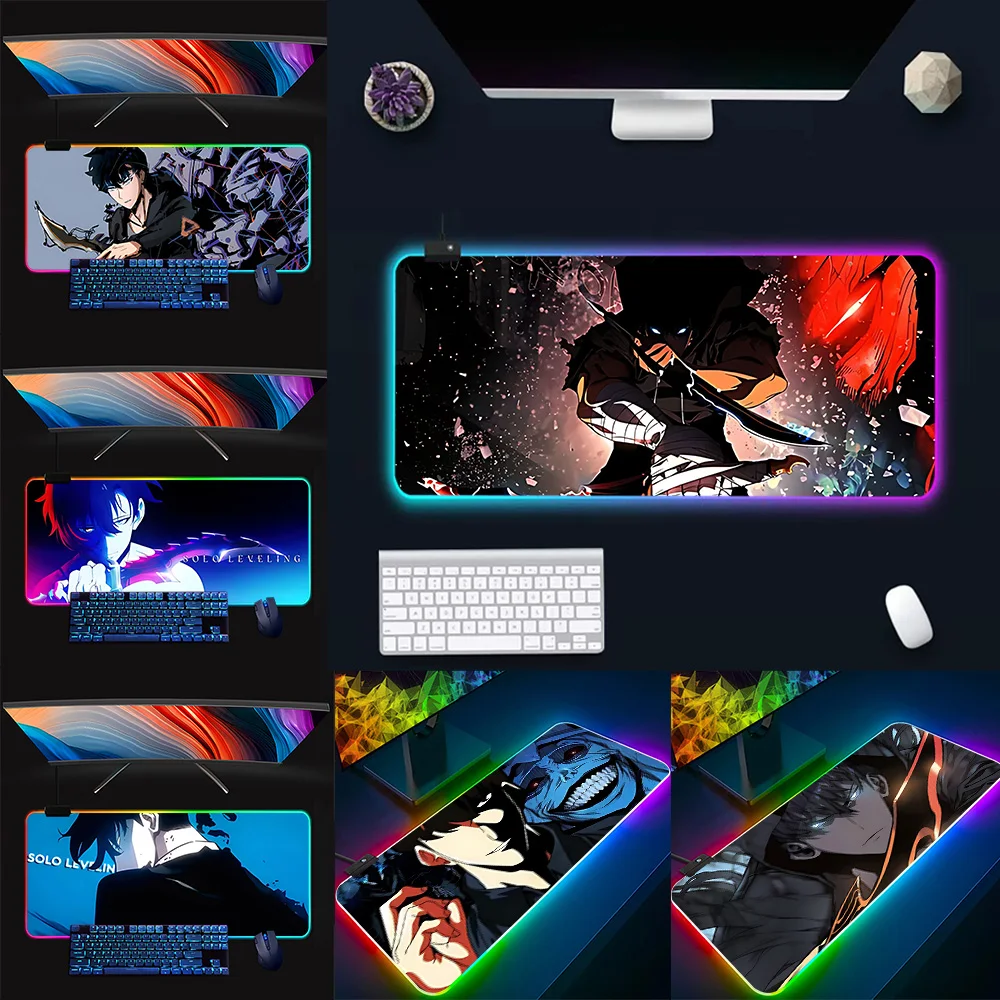 

Anime Solo Leveling RGB Pc Gamer Keyboard Mouse Pad Mousepad LED Glowing Mouse Mats Rubber Gaming Computer Mausepad