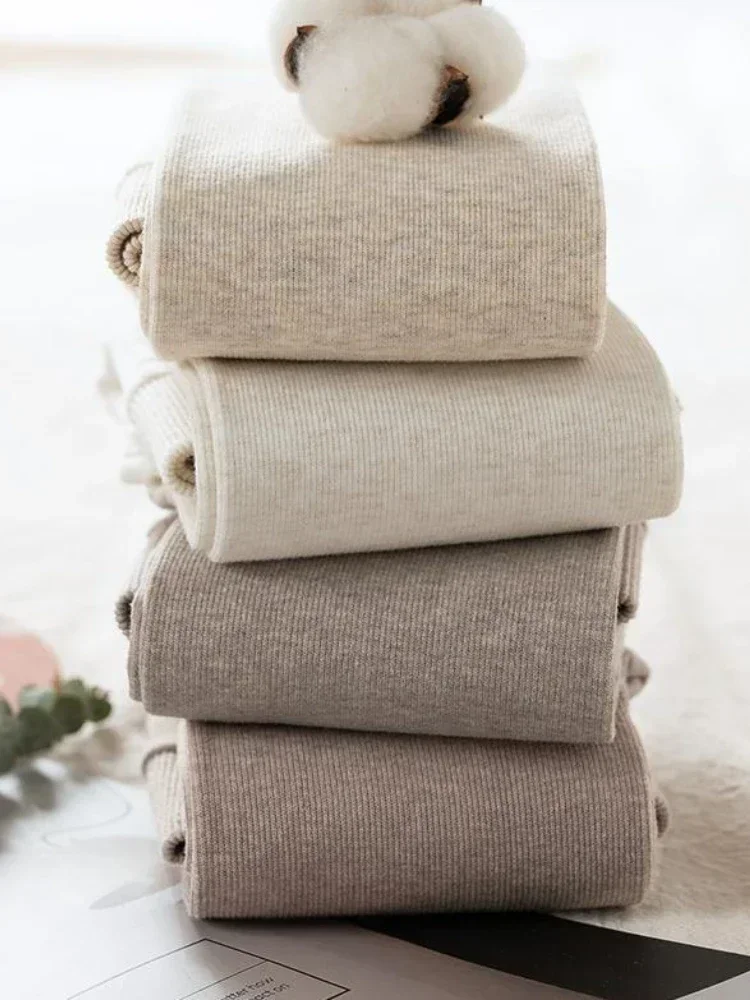Thickened Plush Winter Warm Leggings Women Vertical Stripes Casual Pants Cotton High Elasticity Solid High Waist Winter Pants