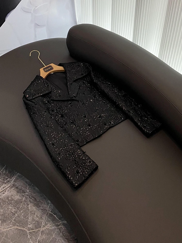 

Quality Black Luxury Fine Workmanship Jacquard Beading Lady Office Wear Long Sleeve Women Spring Stylish Short Blazer