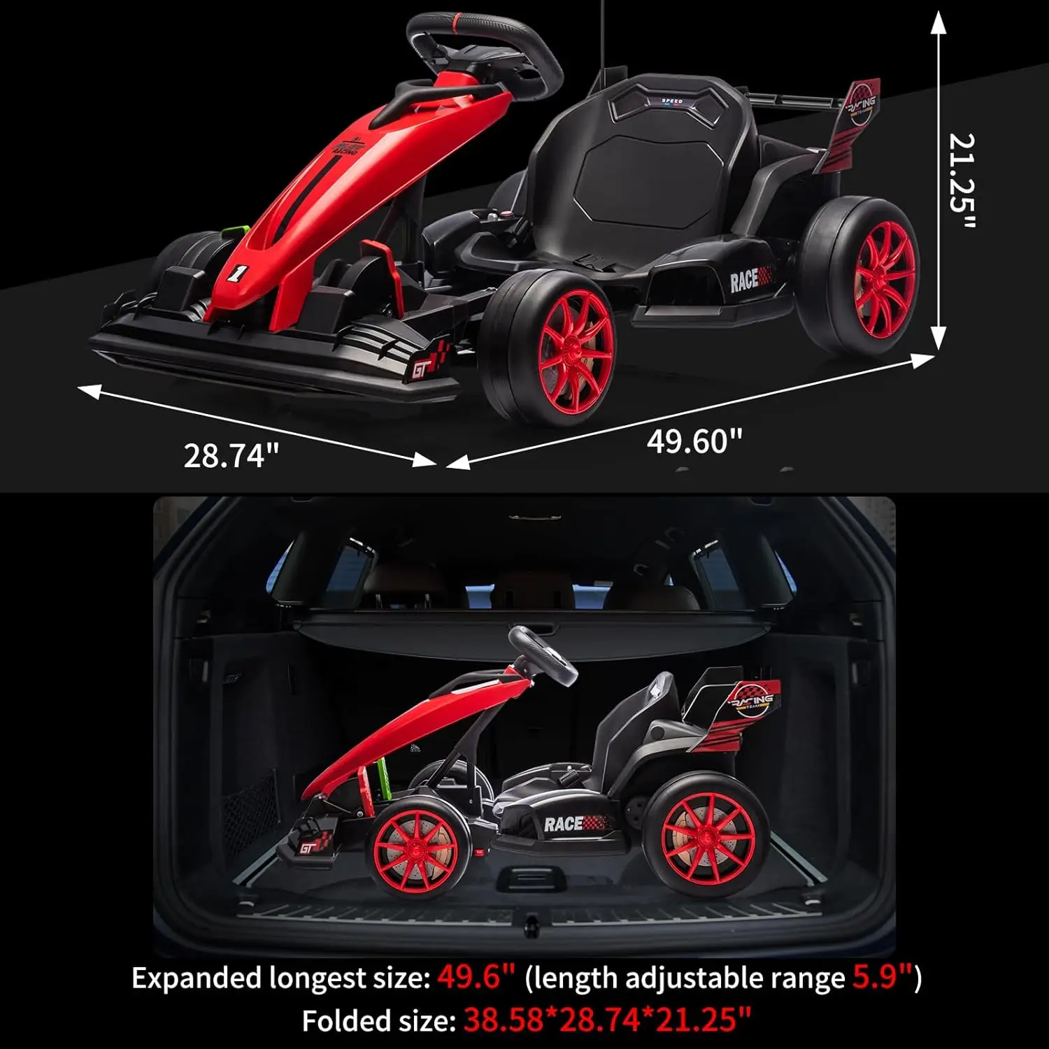 24 V 300 W elektrischer Drift-Kart für Kinder, 8,5 MPH, verstellbarer Sitz, Fahrt auf Spielzeug, 7 Ah-Batterie, leise EVA-Räder, Doppelpedale, Rennwagen