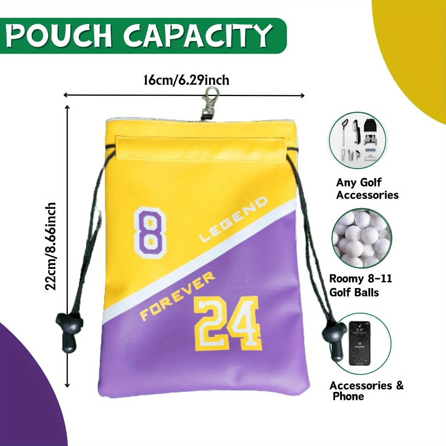 مضحك جولف الأشياء الثمينة الحقيبة رقم 24 نمط بو الجلود جولف المحملة الحقيبة مع الرباط إغلاق كرة جولف المحملة حقيبة يد إكسسوارات الغولف