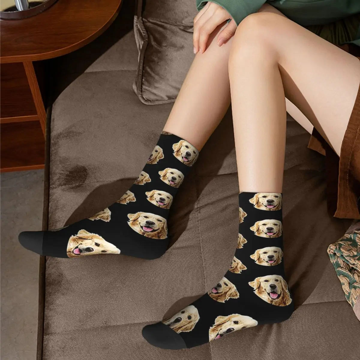 Funny Golden Retriever Face Portrait Socks Harajuku Sweat Absorbing Stockings All Season Long Socks Accessories for Unisex Gifts