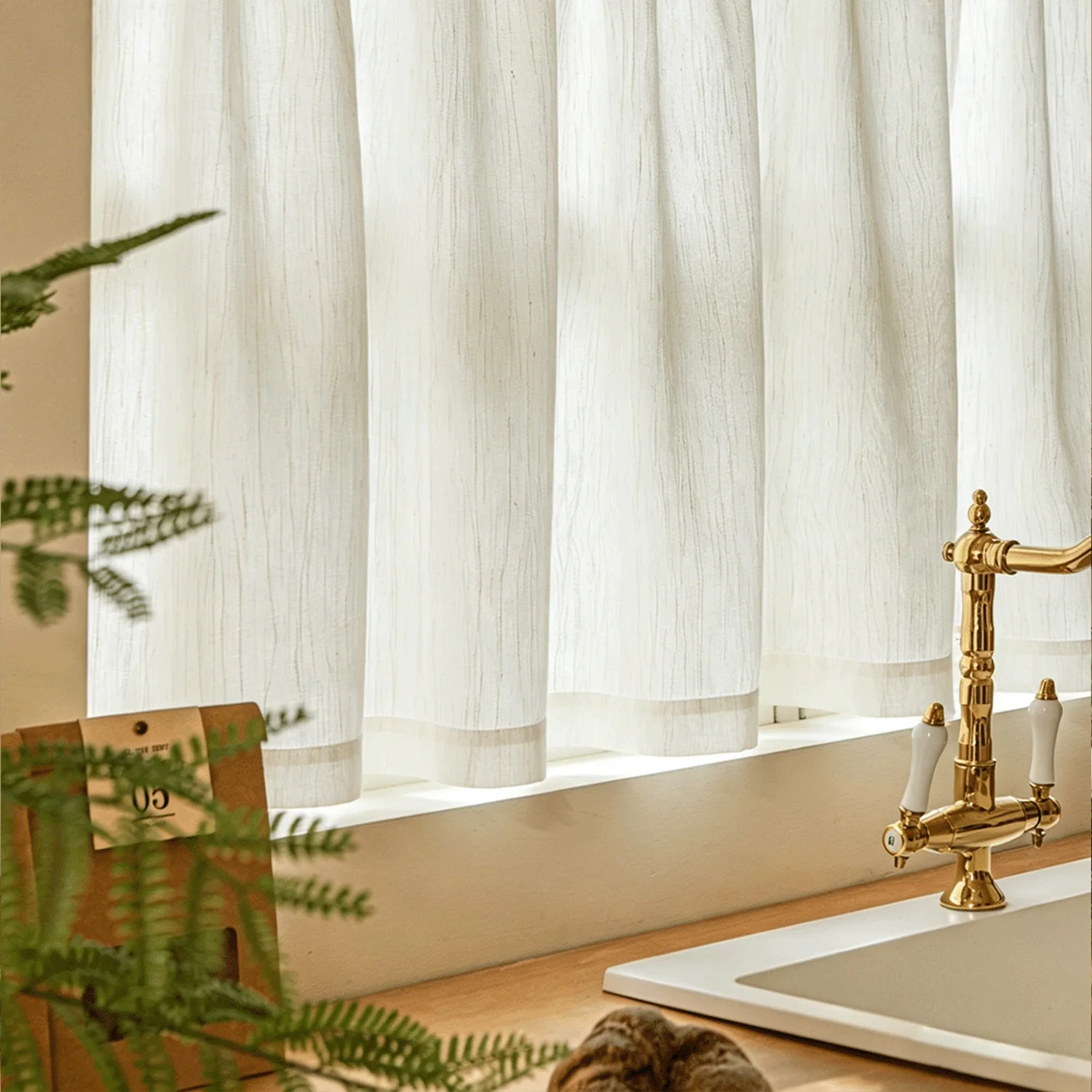1/2 Panels Rustic linen-textured short wardrobe blinds/curtains, suitable for living rooms, balconies, and studies.