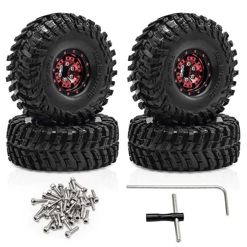 Black Coating Brass 1.0" Beadlock Wheel Tires Set for 1/18 RC Crawler Car Axial SCX24 AX24 TRX4M FCX24
