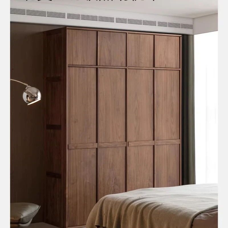 Solid wood wardrobe retro style bone line large wardrobe black walnut bedroom locker