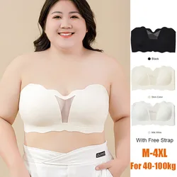 M-4XL de talla grande para mujer, sujetador sin tirantes, antideslizante, Push up envuelto en el pecho, lencería regordeta, sujetadores inalámbricos, 40-100kg