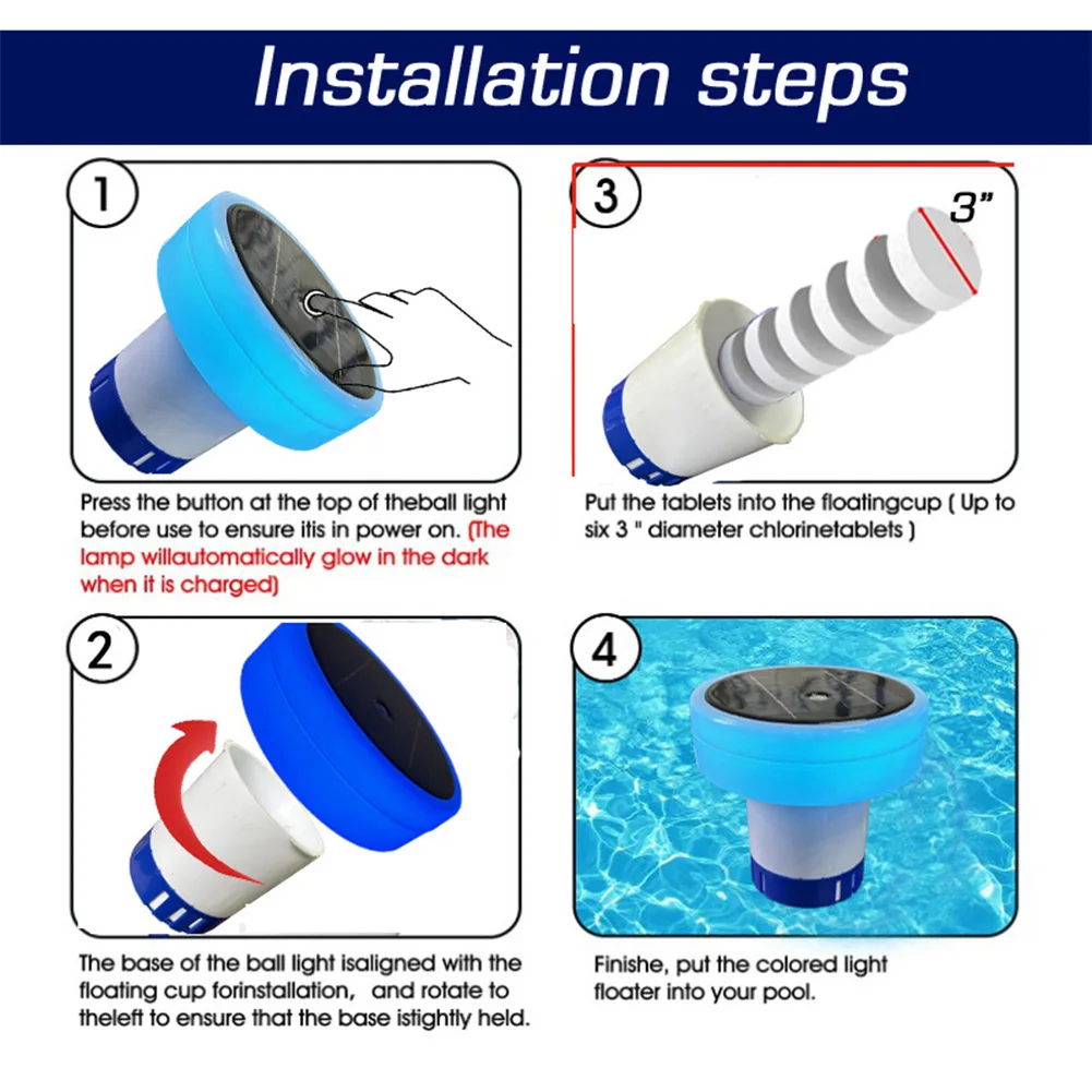 태양광 수영장 이온화 장치 라이트 업 염소 거치대 조절 가능한 화학 물질 전달 수영장 클리너, 침몰 방지 수영장 청소 장비