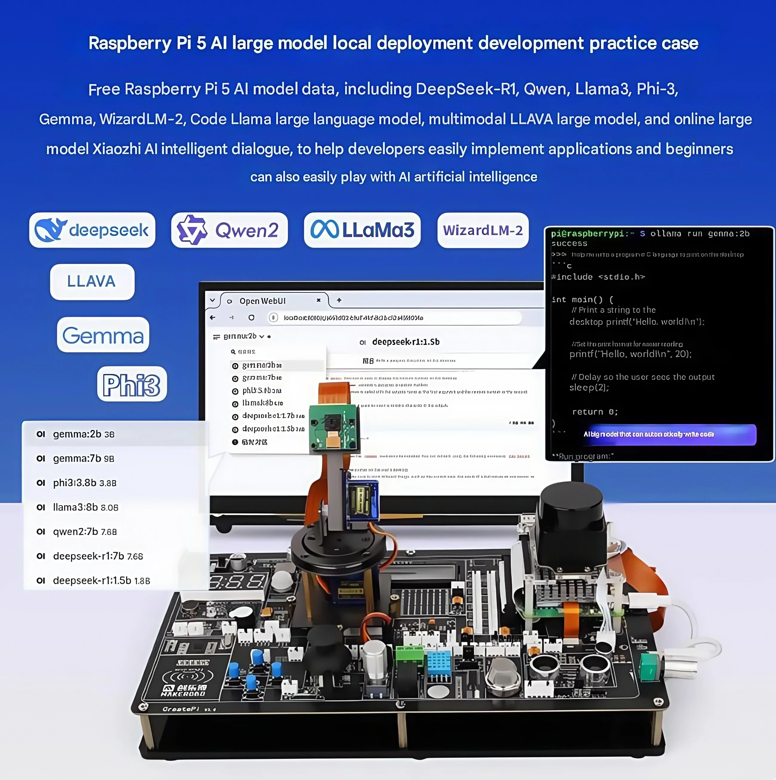 مستشعر لوحة التجربة Raspberry Pi 5 Python التعرف البصري Xiaozhi AI نموذج كبير مجموعة تطوير ROS الذكية