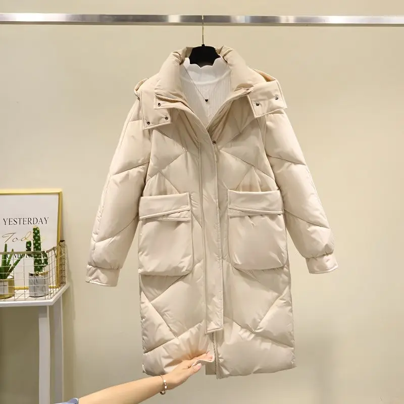 

2023 New Autumn Winter Fashion Women Cotton Coat Hooded Long Sleeve Simple Cotton Coat Casual Loose Thicken Warm Cotton Jackets