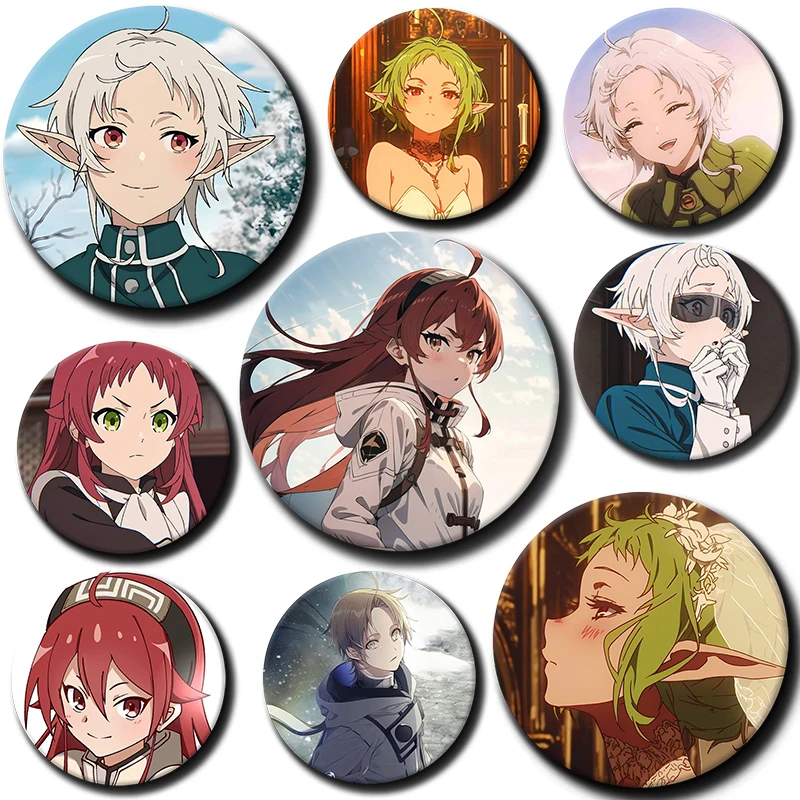 

Cute Anime Mushoku Tensei Round Pin Cartoon Character Badge Role Play Handmade Tinplate Brooches for Clothes Decoration 58mm