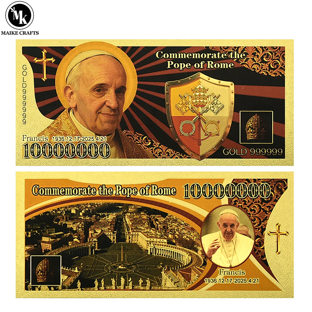 

Pope Francis Commemorates Gold Foil Banknote 1 Million Dollar Plastic Money Collection Gift